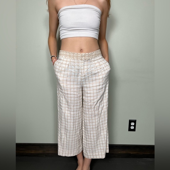 Elevenses Wide Leg Cream and Tan Pants Size 2 - Picture 4 of 11